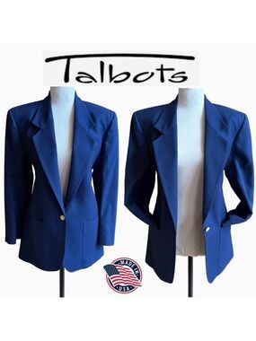 Talbots Vintage Wool Navy Lined Blazer Gold Buttons (8P)